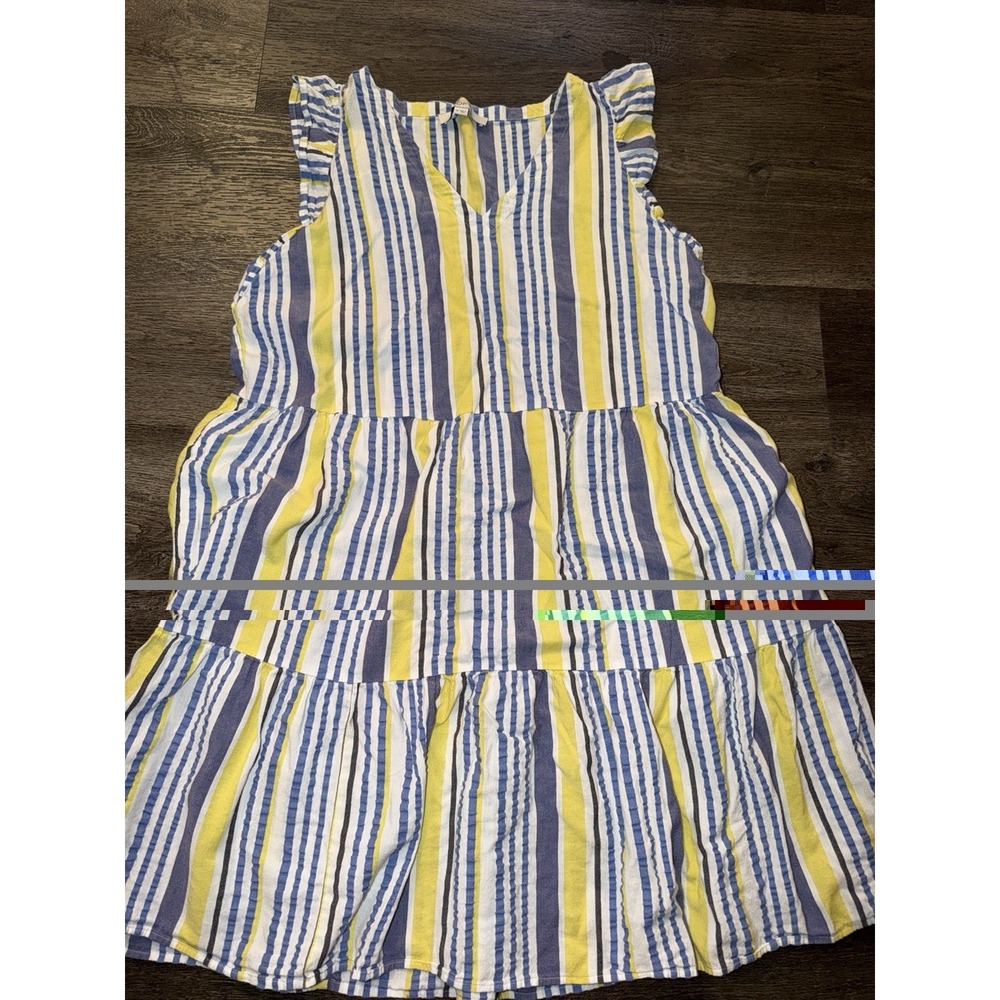 LOFT Striped V-neck Shift Dress Size Medium Blue Yellow Casual
